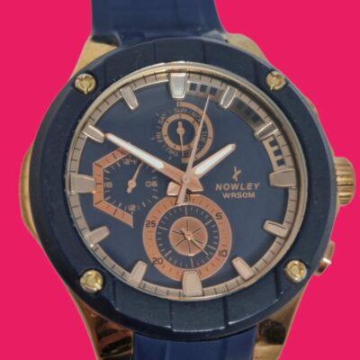 RELOJ DE PULSERA CUARZO NOWLEY 85638 CORREA CAUCHO AZUL Y DORADO