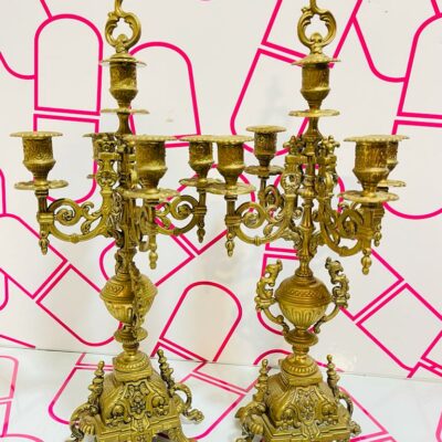 PAREJA CANDELABROS 5 BRAZOS BRONCE 50CM DE ALTO CON TOPETE