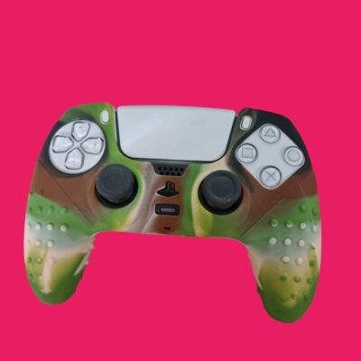 MANDO CONSOLA SONY PS5 BLANCA CON FUNDA SILICONA VERDE Y MARRON