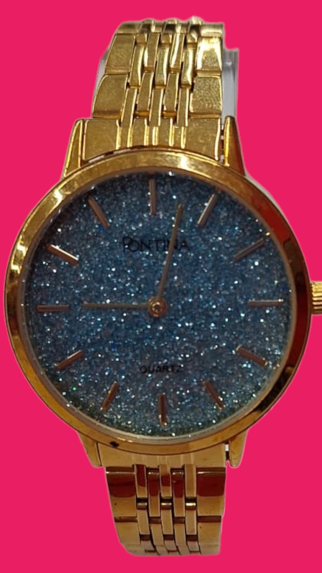 RELOJ PULSERA MUJER PONTINA DORADO ESFERA BRILLANTE AZUL