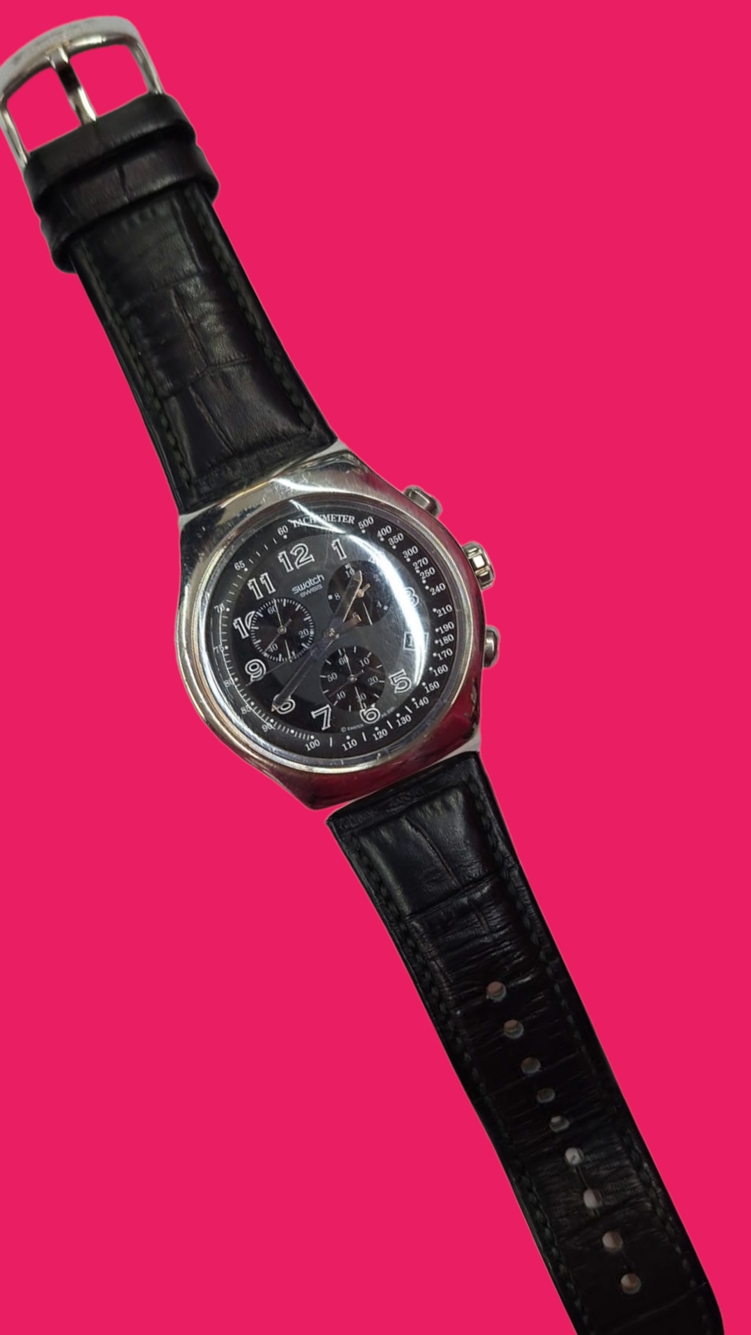 RELOJ PULSERA CUARZO SWATCH IRONY V8 TACHYMETER NEGRO Y PLATEADO