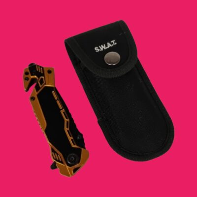 CUCHILLO CAZA SWAT NEGRO Y NARANJA