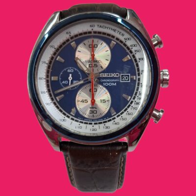 RELOJ PULSERA PIEL MARRON SEIKO 630328 CUARZO CHRONOGRAPH CABALLERO ESFERA AZUL